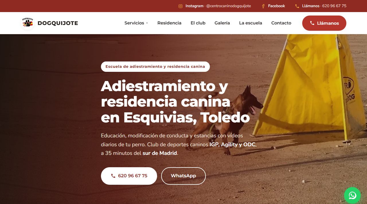 Portada de la web de Dogquijote, centro canino en Esquivias, Toledo